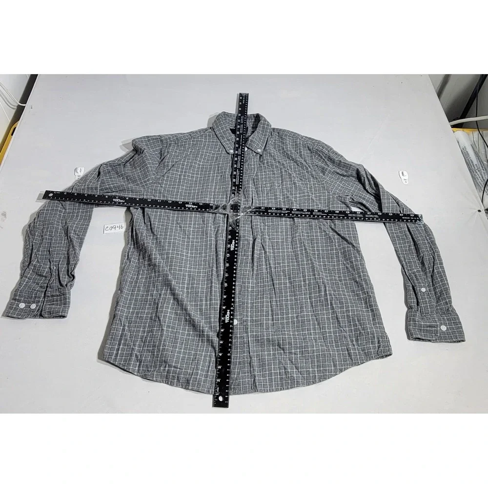 Banana Republic Mens Untucked Fit Grey Grid Cotton Button Down Shirt Large